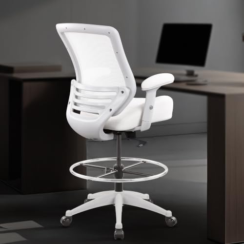 Image of BOLISS 400lbs Mesh Ergonomic Office Drafting Chair Big Adjustable Foot Ring Height Adjustable Armrest (Wht)
