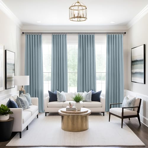 Grey Blue Curtains 84 Inch Length for Living Room 2 Panel Sets Rod Pocket Light Filtering Semi Sheer Linen Blend Country Blue Farmhouse Curtains for Bedroom Dining Dusty Blue Gray Drapes 52x84 Long