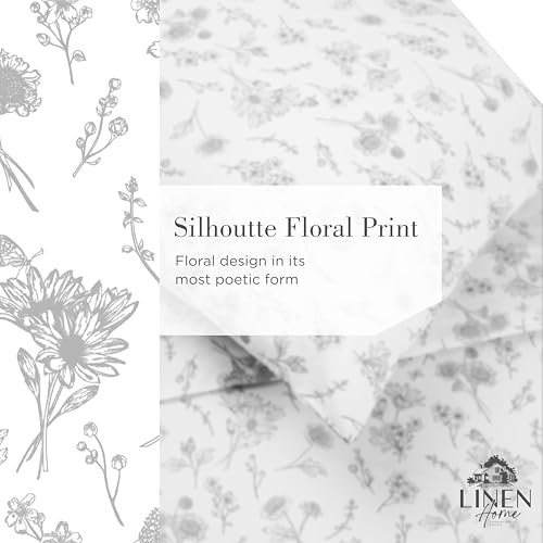 Image of Linen Home 100% Cotton Printed Percale Sheet Set King Size - 4 Piece Deep Pocket Floral Bedding, Crisp Cool & Breathable, Fade-Resistant Design, Hotel Luxury, Long-Staple Combed Cotton, Grey Botanical