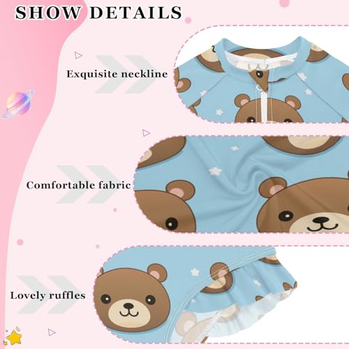 Kawaii Teddy Bear Girls Long Sleeve Swimsuit UPF 50+ Rashguard Swimwear One Piece Bathing Suit for 3-12 212173483