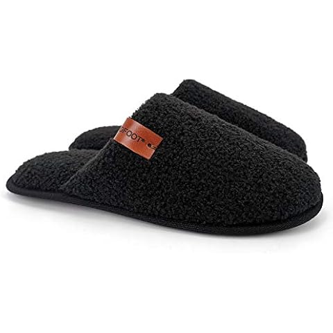 ofoot Womens Warm Fuzzy House Slippers Indoor Slip On Bedroom Shoes with Memory Foam Insole Non Skid Rubber Soles (Black, US 7.5-8.5) Cover