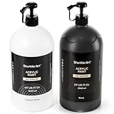 Shuttle Art Titanium White & Black Acrylic Paint Set, 2×69oz/2040ml Large Capacity Pump Bottles with Covers, High Coverage, Fast Drying Non-Toxic Art Paint for Artists, Students, Kids & DIY Crafts