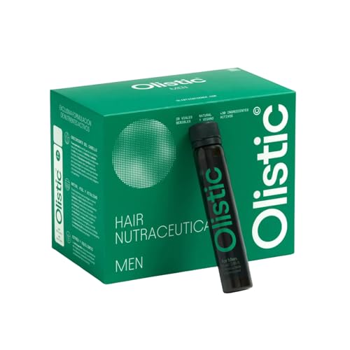 Olistic - MEN, Complemento Alimenticio Anticaída de Cabello, Ingredientes Naturales, con Vitaminas y Extractos Vegetales, Previene la Caída del Pelo, Vegano, Sin Gluten, Hombre - 28 Ampollas