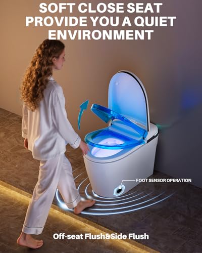 Winzo Smart Toilet con Bidé Integrado, Asiento Calefactable, Inodoro Inteligente sin Tanque con Rociador de Agua Caliente y Secador, Cierre Suave Automático, con Sensor de Pie, Pantalla LED, Gris miniatura 6