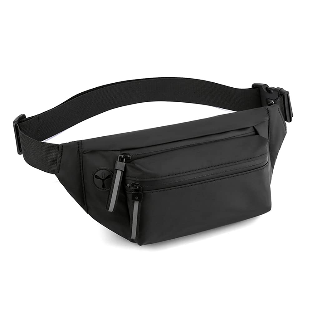 6.11Functional Mens Fanny Pack Wasit Bag With Triple Pockets Design Adjustable Large Size Belt Water-Resistant For Men Women Running Workout Hiking Travel (Black)