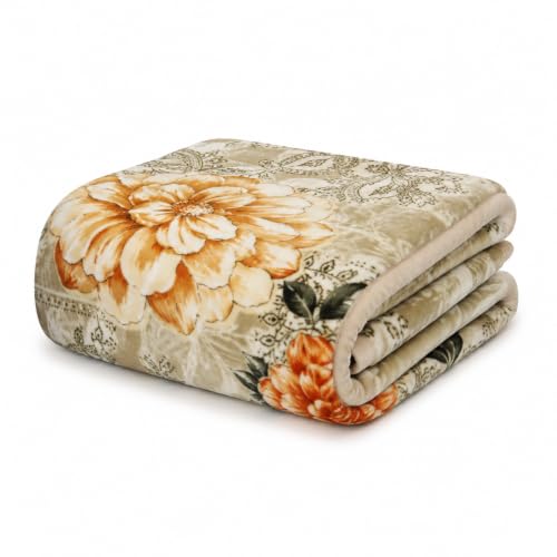 Image of Signature Special Limited Edition Super Soft Double Layered Blanket - 1100 GSM Winter Luxury - Reversible, Ultra Warm & Plush - King & Single Bed (Amber Paisley Garden, Double)