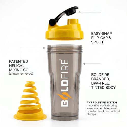 Image of Protein Shaker Bottle 700ml with Mixing Spring, Leakproof BPA-Free Gym Shaker Cup for Protein, Pre & Post Workout Drinks, Smoke Grey with Yellow Lid