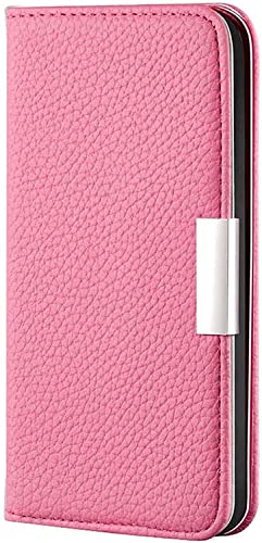 Étui iPhone 14 cuir rose litchi avec rabat magnétique et porte-carte de 6,1 pouces
