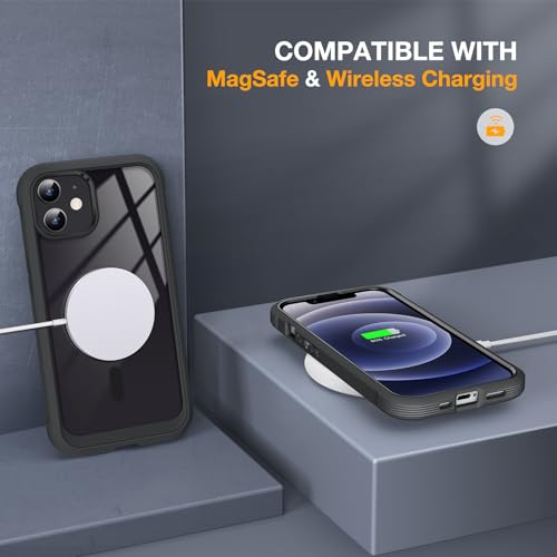 Image of Miracase Magnetic for iPhone 12 /12 Pro Case 6.1 inch, (Compatible with MagSafe) Upgrade Full-Body Clear Phone Bumper Case with Built-in 9H Tempered Glass Screen Protector, Magnetic Classic Black