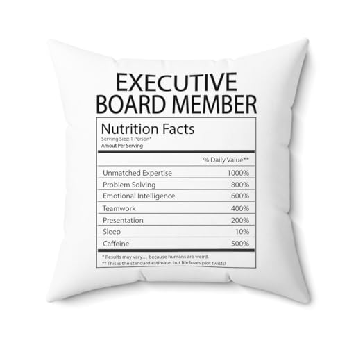 DesiDD Executive Board Member Nutrition Facts Pillow - Funny Gifts for Executive Board Member Staff Director Boss Manager Birthday Christmas Couch Living Room - Cover & Insert 16x16 Inch