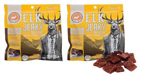 PEARSON RANCH Grass Fed Elk Jerky Pack of 2 Exotic Meat Jerky, Gluten-Free, Low-Carb, MSG-Free, High-Protein Grass-Fed, Paleo and Keto Friendly Snacks
