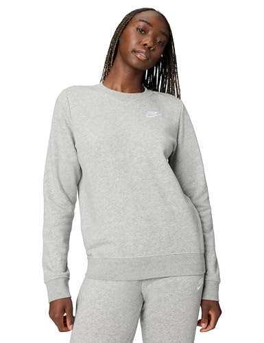 Nike Womens Sportswear Club Fleece Crew-Neck Sweatshirt Dark Grey Heather/White X-Small