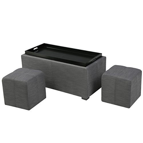Christopher Knight Home Living August Grey 3-piece Fabric Tray Top Nested Storage Ottoman