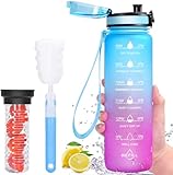 【Lo que obtendrá】Obtendrá una botella de agua y un cepillo de limpieza para botellas de agua. Los cepillos que vienen con las tazas limpian la tetera, permitiéndonos beber agua segura y pura. La tapa abatible de nuestra botella de agua deportiva está diseñada con una tapa de seguridad para evitar el polvo y las fugas, que es fácil de usar.