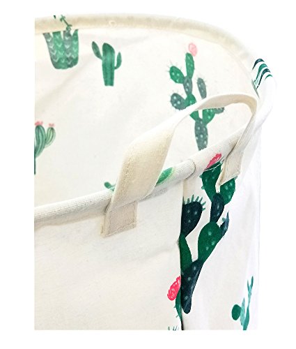 TIBAOLOVER 19.7" Large Sized Waterproof Foldable Canvas Laundry Hamper Bucket for Storage Bin,Kids Room,Home Organizer,Nursery Storage,Baby Hamper with Cactus Design(Green/Red)