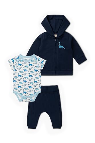 MONICA + ANDY Baby Set, Size 18-24 Months, Blue, 100% Organic Baby Clothes for Girls & Boys, Zip Up Jacket, Bodysuit & Pants, Sustainable Super Soft Fabric, Sizes for Kids, Toddler, Newborn & Infant