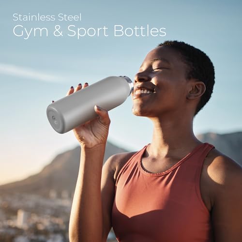 Image of SipX 20 oz Stainless Steel Insulated Water Bottle with Leakproof Lid & Carry Hook - Triple Insulated - Cold 24 Hours /Hot 12 Hours - Perfect for Gym, Work, Sports, Travel - Grey