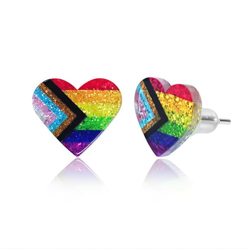 Kabwea Regenbogen Herz Pride Ohrringe für Damen und Herren, Pride, Lgbtq, Regenbogen
