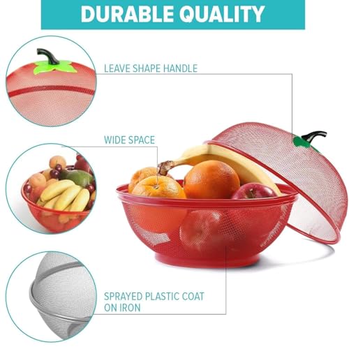 Image of SPIREX Designer Apple Shape Fruit & Vegetable Basket with Net Cover | Stylish Kitchen Storage Stand | Durable Plastic Organizer (Red)