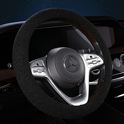 HighnessHwoo Furry Winter Car Steering Wheel Cover for Women, Soft Fleece Plush Warm Universal Auto Accessories for Jeep, Truck, Van, F150, Fuzzy, Anti Slip, Black, Large Size, 15.2-16in by HighnessHwoo - Used condition - Image 3