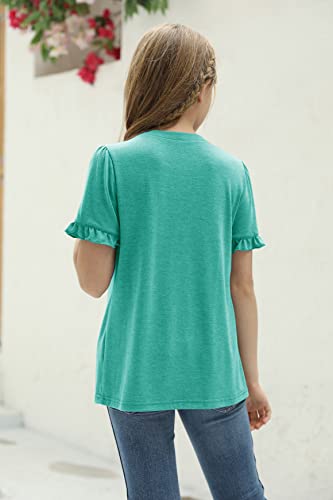 Haloumoning Girls Cute Short Sleeve Tunic Tops Casual Loose Ruffle T Shirts Kids Summer Soft Blouses Size 4-15 Years4