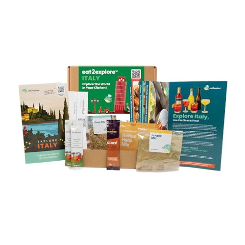 eat2explore Global Cooking Kit - Authentic Recipes, Essential Spices, Cultural Fun & Expert Drink Pairings -Perfect for Date Night and Dinner Parties (ITALY edition)