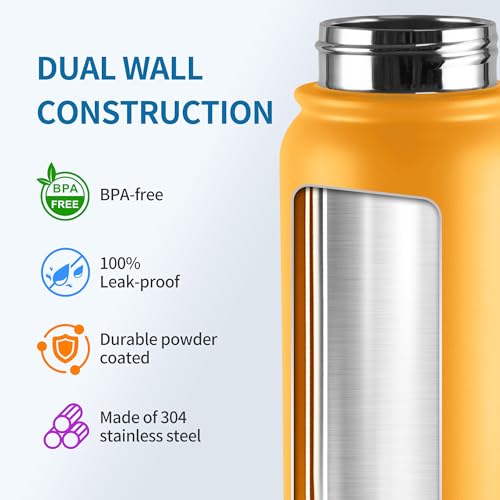 Image of GOPPUS 20 Oz Insulated Stainless Steel Water Bottle BPA-Free Sports Water Bottle, Great for Travel, with Chug Lid - Leak & Sweat Proof with Anti-Dust Lid(orange)