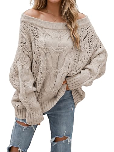 Image of ZAFUL Sweaters for Women Off Shoulder Knit Sweater with Long Sleeve Loose Pullover Jumper Tops