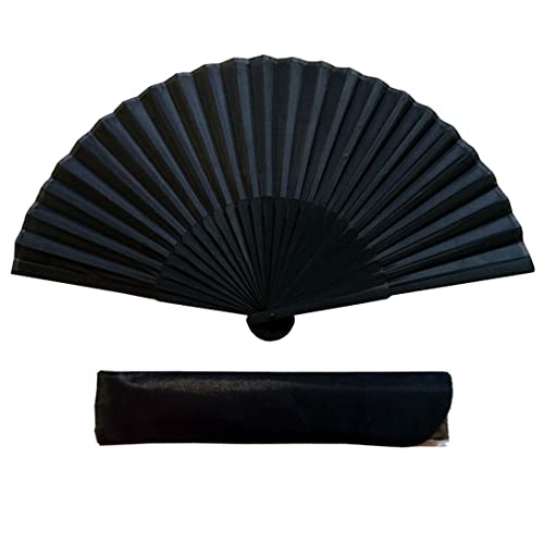 Teegxddy Faltbarer Handfächer, 1 Stück Seidenbambusrippen Chinesischer Handfächer für Männer und Frauen Faltbarer Hochzeit, Party, Show(Black) Cover