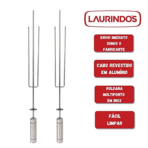 2x Espeto Triplo Giratório 60cm Inox Tridente Churrasqueira