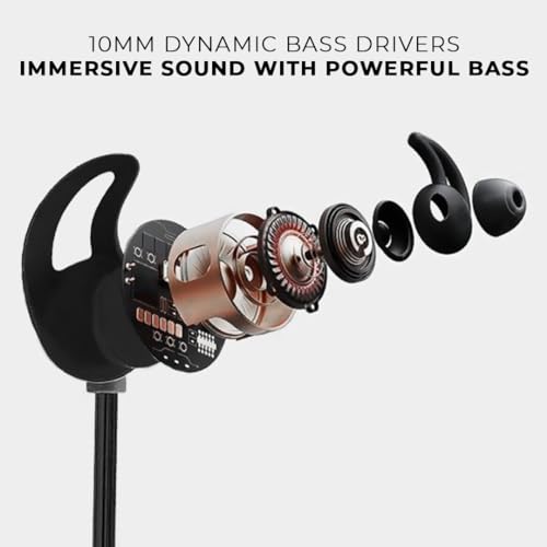 Image of Adcom Sync Wireless Bluetooth Neckband Headset with Up to 10 Hours Playback, Fast Charge, Low Latency, Magnetic Earbuds, Bluetooth Neckband, Bass Drivers, Wireless with Mic Earphones (Black)