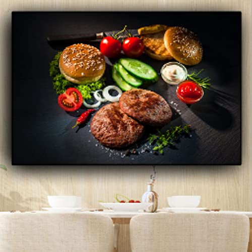 Toile cuisine légumes et viande dsdsgog 60x90cm sans cadre décoration murale restaurant moderne