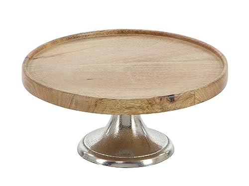 Deco 79 Mango Wood Cake Stand With Aluminum Accents, Set Of 3 10", 12", 14"W, Brown #TOP2