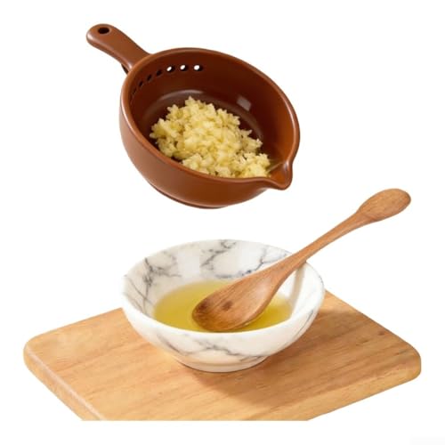 Mixabloem Cuenco rallador de ajo de resina para cocinar fresco: molinillo de hierbas artesanal 2 en 1, diseño sin desorden, para ajo, albahaca, preparación culinaria de parmesano (E)