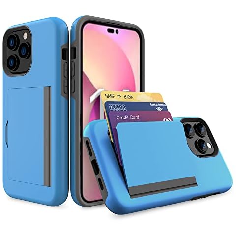 FDTCYDS for iPhone 15 Pro Case with Card Holder,Credit Card Slot Protective Wallet Case - Blue Cover