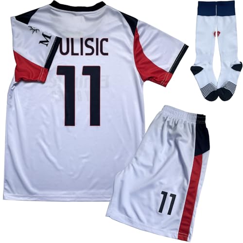Pulisic #11 Away 25/26 Limited Edition Kids Soccer Jersey Kit with Shorts/Socks Set Youth Sizes (White, 24)