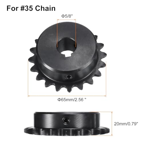 Image of uxcell #35 Chain Roller Sprocket B Type, 5 /8 inch Bore 20 Tooth Single Strand Chain Sprocket, Carbon Steel, Keyway with Set Screws