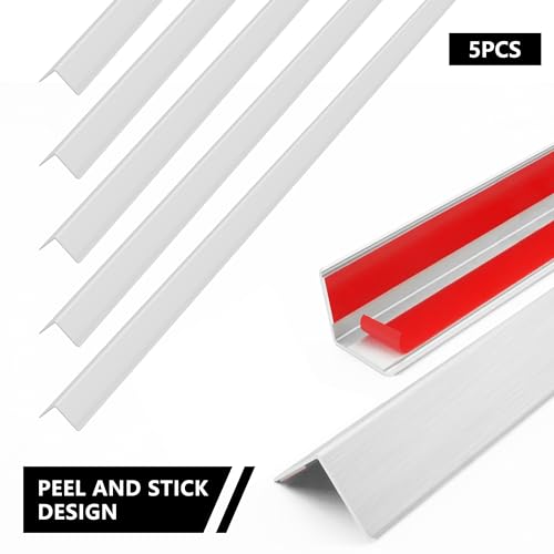 Image of 5pcs 48 inch L*1.42 inch W Aluminum Self-Adhesive Wall Corner Protectors, Wall Furniture Bumper, Safety Baby Proofing Corner Cushion Table Edge, Wide Coverage and Easy to Install - Silver