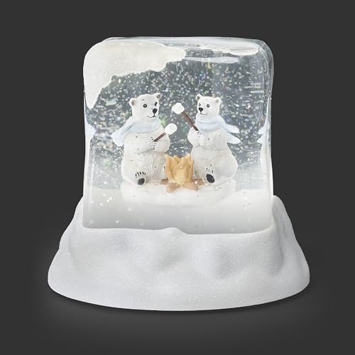 Roman 5" Lighted Swirl Polar Bears Roasting Marshmallows – Glitter Lantern with Continuous Swirl Effect, Winter Holiday Decoration