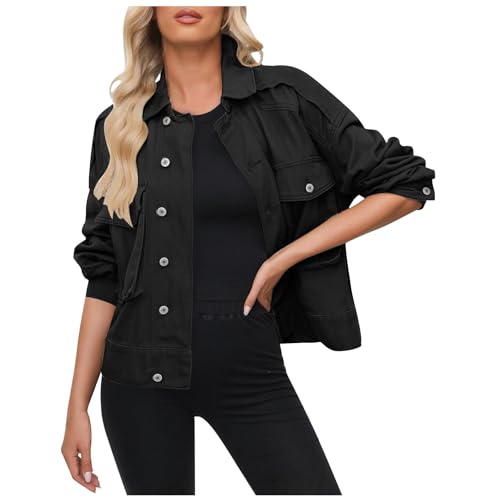 Women Cropped Denim Jackets Military Safari Button Up Lightweight