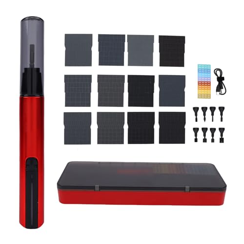 Fockety Ponceuse Alternative, Mini Stylo de Ponçage à Chargement USB avec 8 Têtes de Ponçage, 12 Papiers de Verre, 3 Vitesses Réglables, Ponceuse de Détail Portable pour Bricolage