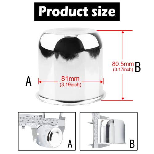 Rheedal 2Pcs 3.19Inch Trailer Wheel Center Caps Push Thru 3.19" Bore 3.17" Tall For Wheel Rim, Chrome Silver Wheel Cover #TOP2