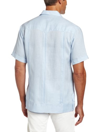 Cubavera Men's 100% Linen Four-Pocket Short Sleeve Button-Down Guayabera Shirt (Size Small - 5X), Cashmere Blue, Small #TOP1