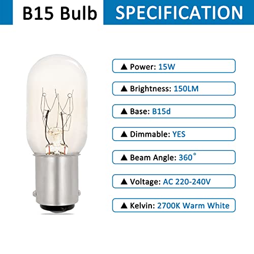 Miniatura 2 de Scnnc Bombilla Bayoneta Maquina De Coser B15 Regulable 230v, T22 B15 150lm Blanco Cálido 2700k, Pequeña Bombilla De Bayoneta B15d Para Máquina De Coser, Refrigerador, Paquete De 3