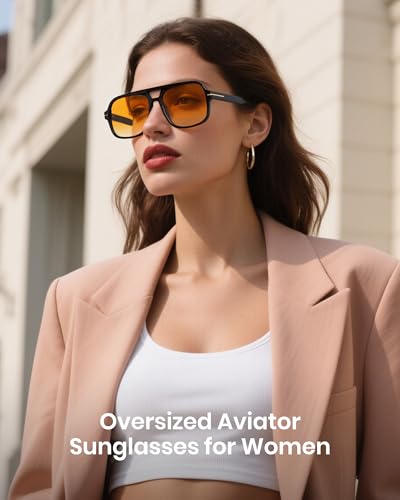 Cyxus Oversized Tangle Free Aviator Sunglasses for Women Trendy Shades UV Protection for Beach Music Festivals Shopping 12402