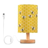 ALAZA Table Lamp with USB Port Bedside Lamp Yellow Bees and Honey Small Nightstand Lamp Desk Lamp for Bedroom Gifts Office Living Room Decor