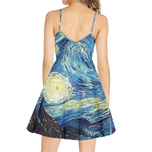 Image of Women's Spaghetti Strap Dress Summer Casual Swing Sundress Girls Beachwear Swing Mini Dress
