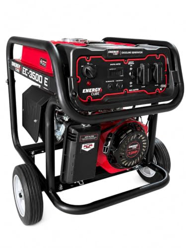 Image of Energy Cube EC-3500E Portable Generator 3500W Petrol Power Backup Machine Electric Start Heavy Duty Copper Alternator Compact Frame Wheels Home Outdoor Camping Construction Emergency Use