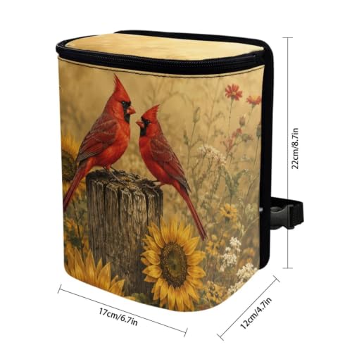 Image of Talayituse Forest Cardinal Sunflower Pattern Car Trash Can with Lid, Leak Proof Auto Trash Bag Hanging Vehicle Garbage Can Multipurpose Storage Container for Back Seat Road Trip