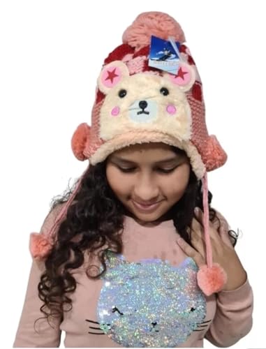 Gorro de Criança Juvenil Infantil Bichinho Touca Forrada de Pelinho de lã Com Pompom (Menina Aleatór
